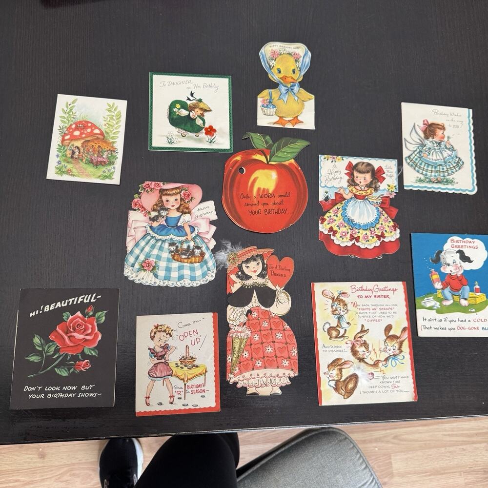 Lot Of 12 Vintage 1940s and up Greeting Cards Birthday